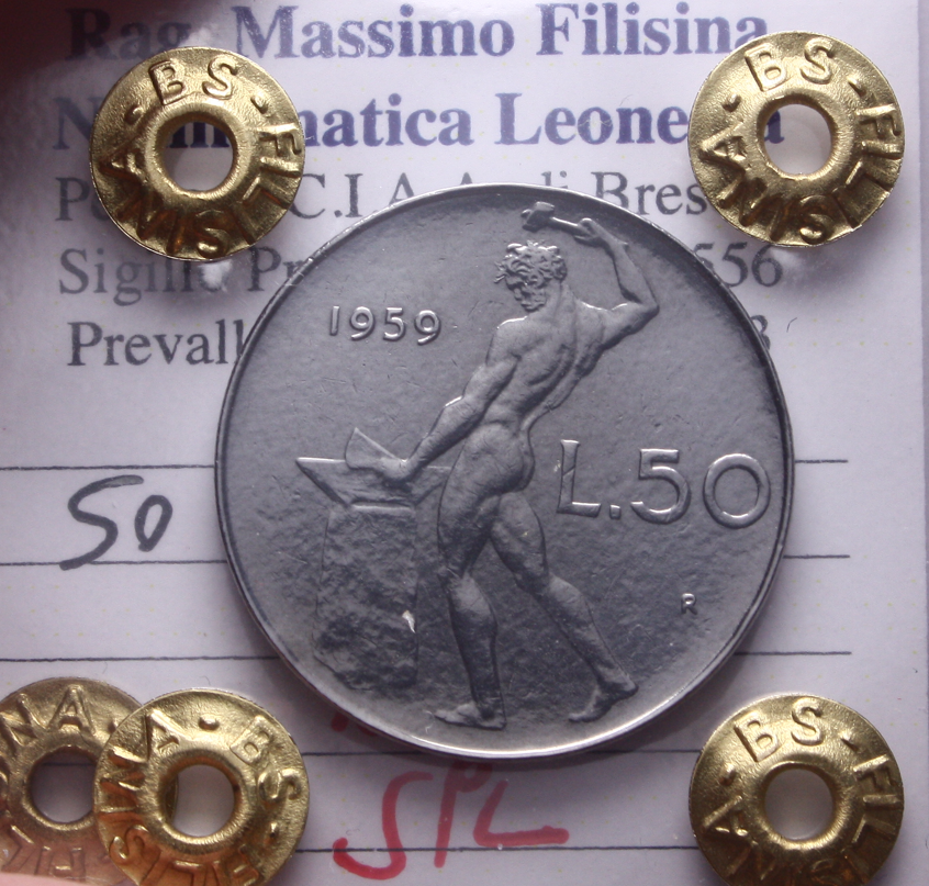NL* ITALIA Repubblica 50 LIRE VULCANO 1959 NC SPL Perizia Filisina Massimo