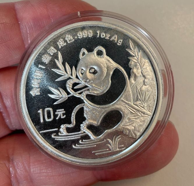 NL* CINA CHINA 10 YUAN 1991 1 ONCIA ARGENTO PURO Serie PANDA  1 OZ Silver Oblò