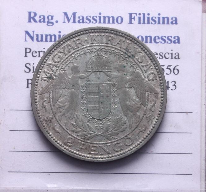 NL* UNGHERIA MAGYAR 2 PENGO Argento 1938 Eccellente Conservazione