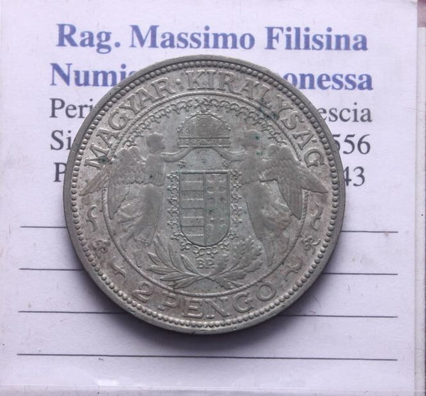NL* UNGHERIA MAGYAR 2 PENGO Argento 1938 Eccellente Conservazione