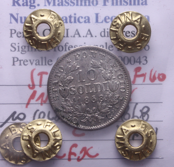 NL* STATO PONTIFICIO PAPA PIO IX 10 SOLDI Argento 1868 QFDC Perizia Filisina