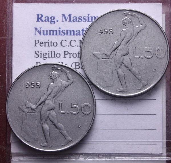 NL* ITALIA LOTTO 2 PEZZI da 50 LIRE VULCANO 1958 RARI eccellente conservazione