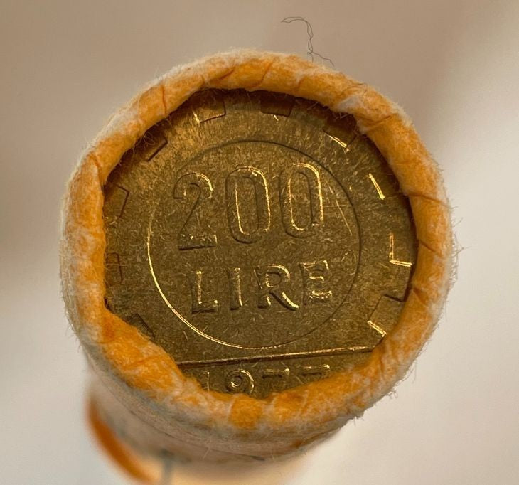 NL* ITALIA ROTOLINO da 50 Pezzi di 200 LIRE BRONZITAL 1977 Fior di conio