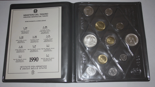 NL* ITALIA Divisionale 1990 TIZIANO 11 V con 500 LIRE ARGENTO FDC SET Zecca