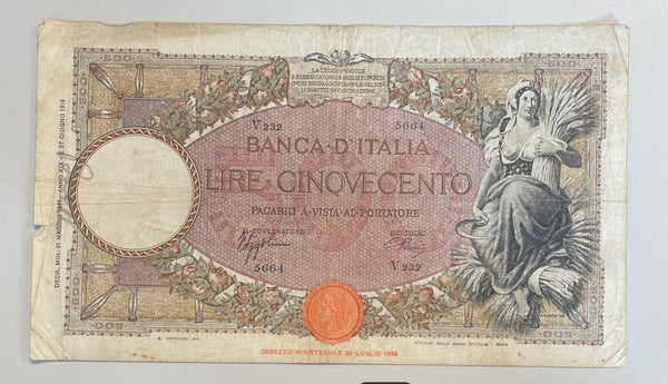 NL* BANCA D'ITALIA Banconota 500 LIRE MIETITRICE 21 MAGGIO 1941 V232