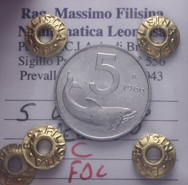 NL* Italia Repubblica 5 LIRE DELFINO 1966 FDC Perizia Filisina Massimo * 2