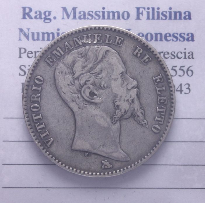 NL* VITTORIO EMANUELE II RE ELETTO 2 Lire argento 1860 ZECCA FIRENZE RARA *R*