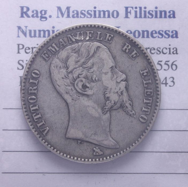 NL* VITTORIO EMANUELE II RE ELETTO 2 Lire argento 1860 ZECCA FIRENZE RARA *R*