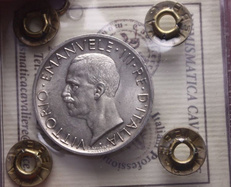 NL* VEIII Italia 5 LIRE ARGENTO AQUILOTTO 1928 * 1 Rosetta raro QFDC C Cavaliere