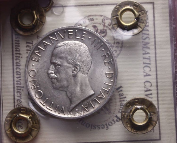 NL* VEIII Italia 5 LIRE ARGENTO AQUILOTTO 1928 * 1 Rosetta raro QFDC C Cavaliere