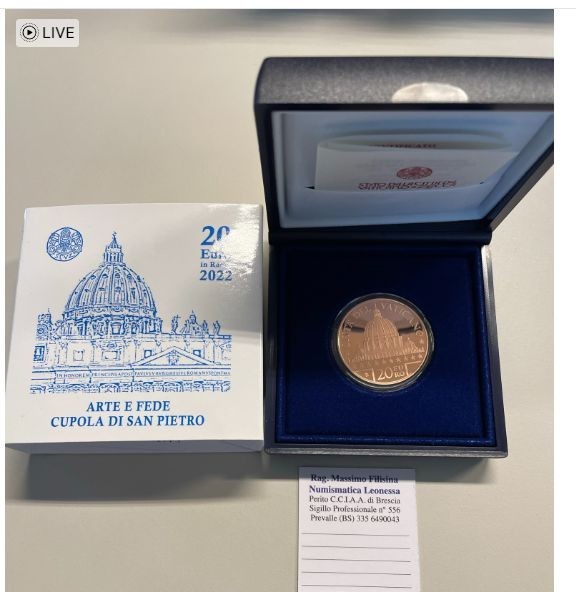 NL* VATICANO FRANCESCO 20 EURO Rame 2022 ARTE E FEDE CUPOLA SAN PIETRO Proof FS