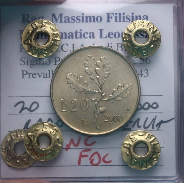 NL* ITALIA Repubblica 20 Lire BRONZITAL 2000 NC FDC Perizia Filisina Massimo