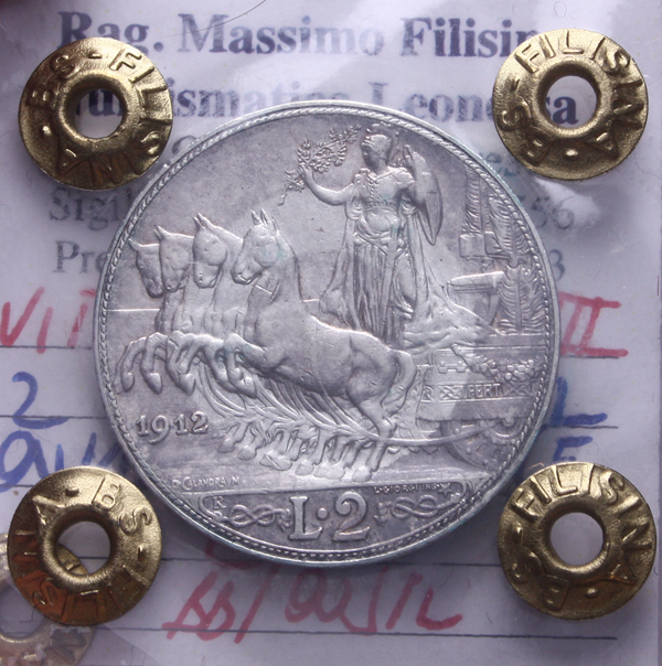 NL* VEIII Italia 2 LIRE ARGENTO 1912 QUADRIGA VELOCE BB/Q.SPL Perizia Filisina