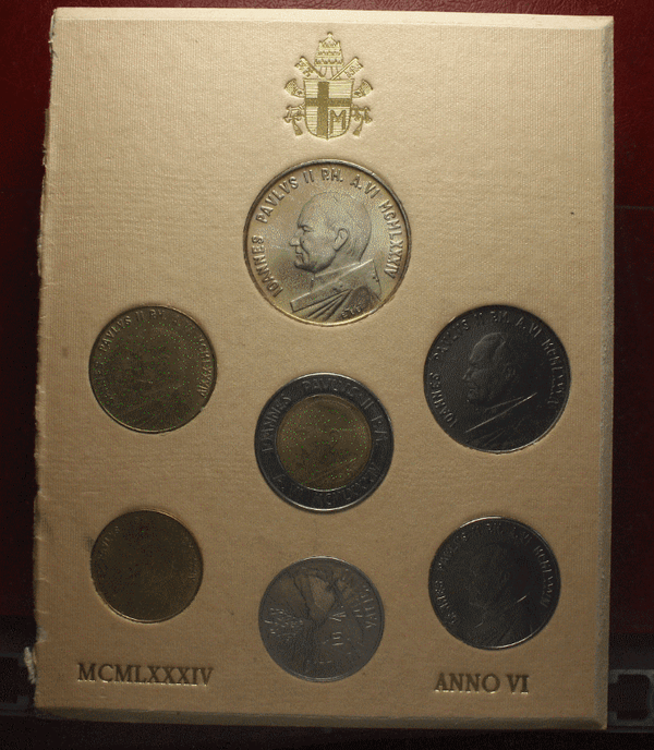 NL* VATICAN JOHN PAUL II Divisional 1984 VI 7 values + 1000 Lire Silver