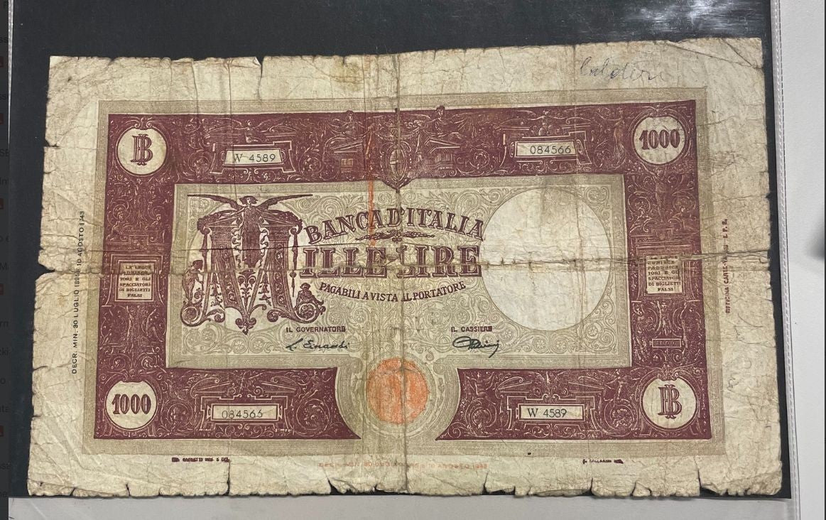 NL* BANCA D'ITALIA Banconota 1000 LIRE BARBETTI M GRANDE 10 Agosto 1943 W4589