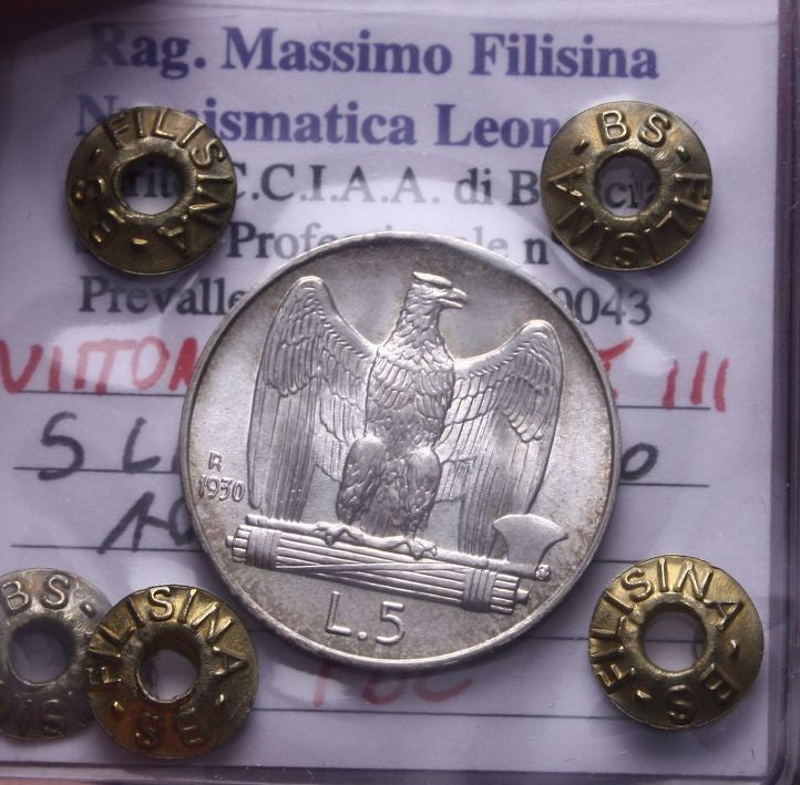 NL* VEIII Italia 5 LIRE ARGENTO AQUILOTTO 1930 FDC Perizia Filisina Massimo *2