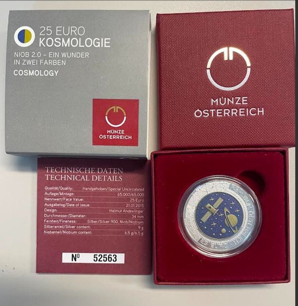 NL* AUSTRIA 25 EURO 2015 COSMOLOGIA ARGENTO E NIOBIO Fc in set zecca