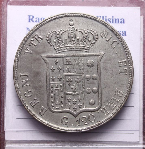 NL* NAPOLI FERDINANDO II Piastra 120 GRANA argento 1854 SPLENDIDA conservazione