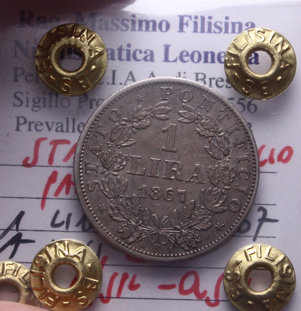 NL* STATO PONTIFICIO PIO IX 1 LIRA Ag. 1867 XXI BB/SPL - QSPL Perizia Filisina