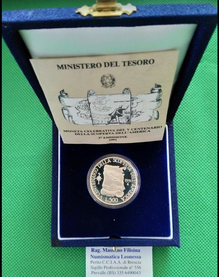 NL*ITALIA 500 Lire Argento 1991 SCOPERTA AMERICA 3^ EMIS PROOF FS SET zecca