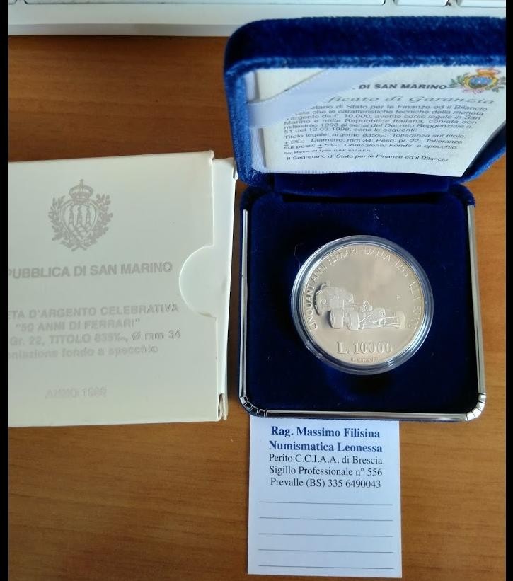 NL* San Marino 10000 Lire Argento 1998 50 ANNI DI FERRARI PROOF set ZECCA