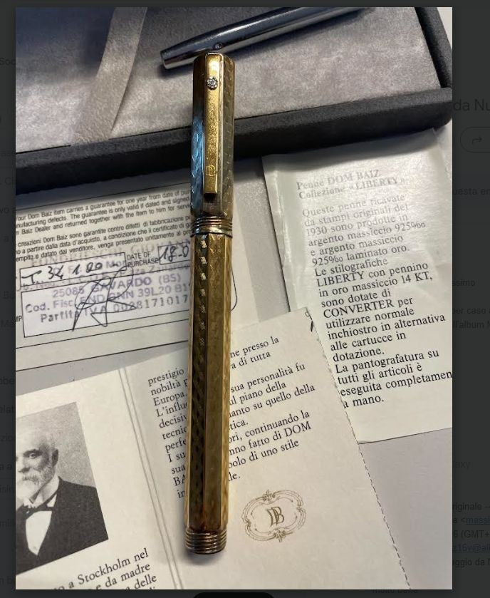 NL*PENNA DOM BAIZ Collezione Liberty con Diamante pennino Oro 14 Karati FULL SET