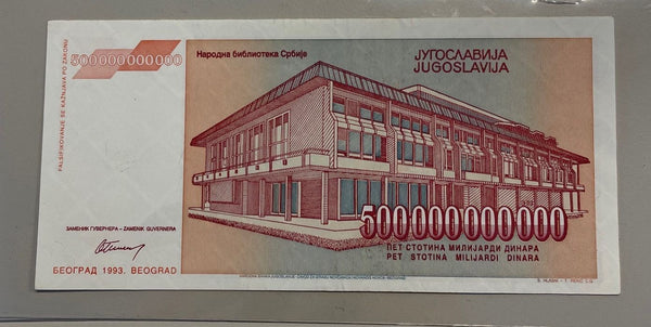 NL* JUGOSLAVIA Banconota 500 MILIARDI DI DINARA Seriale AA Belgrado 1993 superba