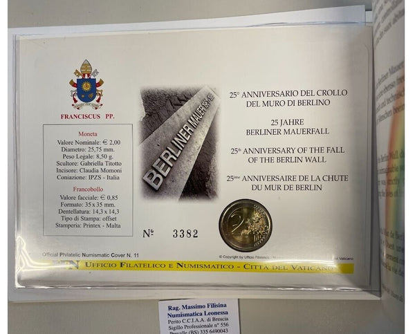NL* VATICAN FRANCIS 2 Euro 2014 YEAR OF THE FALL OF THE BERLIN WALL PHILATELIC FOLDER