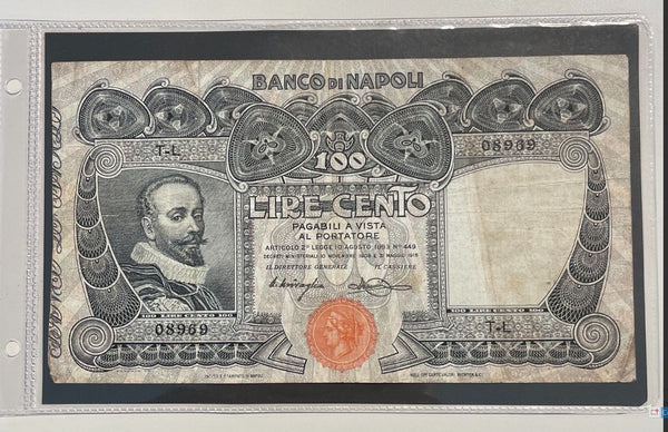 NL*BANCO DI NAPOLO Banconota LIRE 100 Decreto 31 maggio 1915 08969