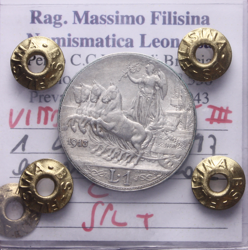 NL* VEIII Italia 1 LIRA AG. 1913 QUADRIGA VELOCE SPL+ Perizia Filisina Massimo *