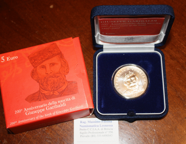NL* ITALIA REPUBBLICA 5 Euro ARGENTO 2007 GIUSEPPE GARIBALDI FDC set ZECCA