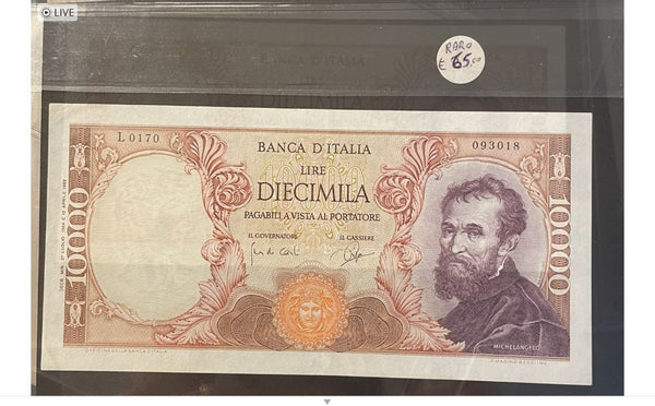 NL* BANCA D'ITALIA Banconota 10000 Lire MICHELANGELO 27 LUGLIO 1964 RARA 093018