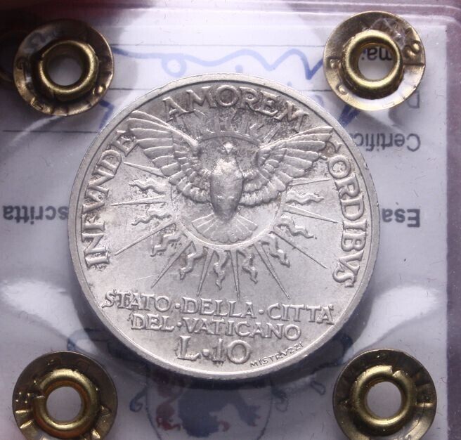 EN* VATICAN CITY SEDE VACANTE 10 LIRE SILVER 1939 UNC Filisina Massimo Certified