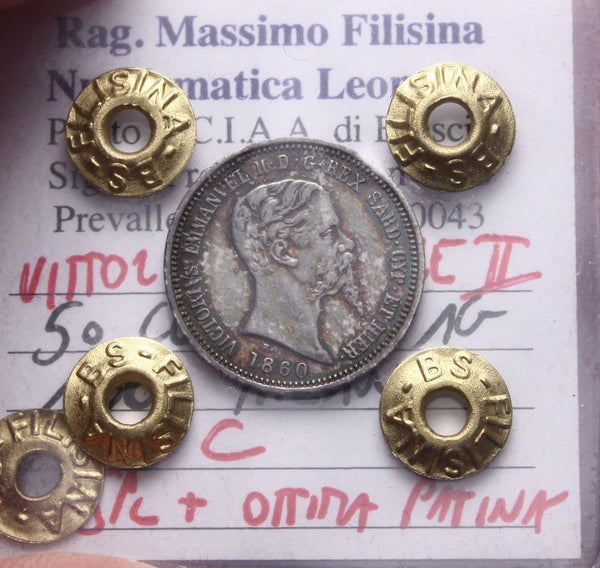 NL* SAVOIA RE VEII 50 CENTESIMI Argento 1860 Milano SPL+ Perizia Filisina M.