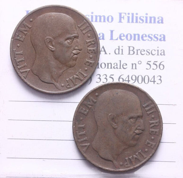 NL* Italia VEIII LOTTO 2 PEZZI 5 CENTESIMI RAME 1936 XIV RARI e ottimi