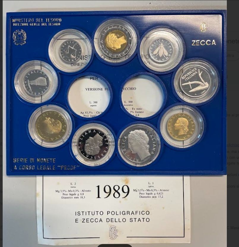 NL* ITALIA Divisionale 1989 9 VALORI senza monete in Argento - PROOF