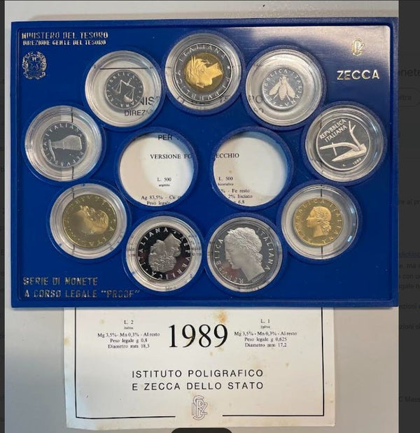 NL* ITALIA Divisionale 1989 9 VALORI senza monete in Argento - PROOF