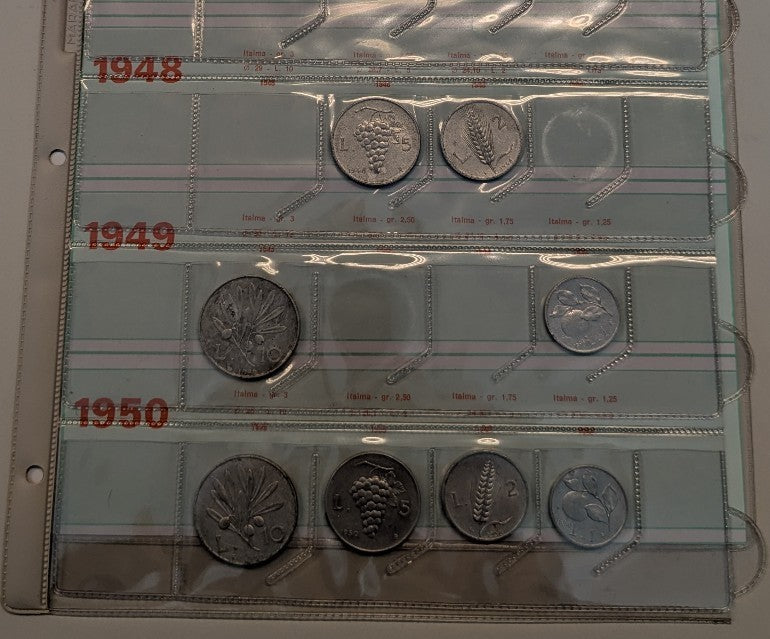 NL* ITALIA LOTTO 8 pezzi da 10 5 2 1 LIRE 1948 1949 1950 come da foto
