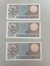 NL* ITALIA Lotto 3 banconote 500 LIRE MERCURIO FDS 14 FEBBRAIO 1974 Consecutive