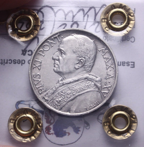 NL* CITTA' DEL VATICANO PAPA PIO XI 5 Lire Argento 1936 FDC Perizia Filisina
