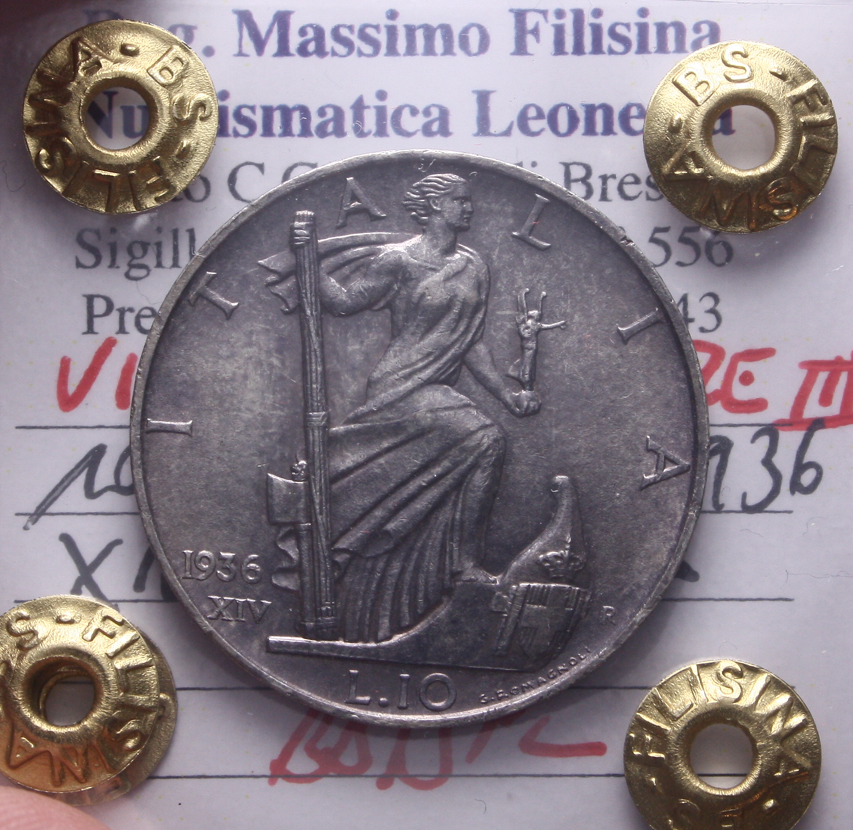 NL* VEIII 10 LIRE ARGENTO IMPERO 1936 XIV BB/SPL Perizia Filisina Massimo