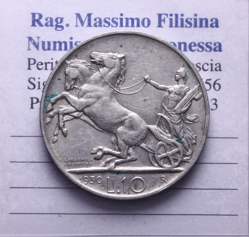 NL* VEIII Italia 10 LIRE Argento BIGA 1930 RARA come da foto