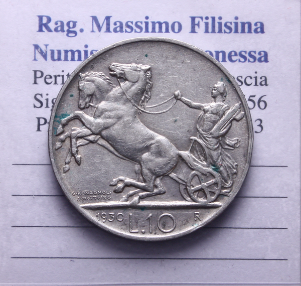 NL* VEIII Italia 10 LIRE Argento BIGA 1930 RARA come da foto