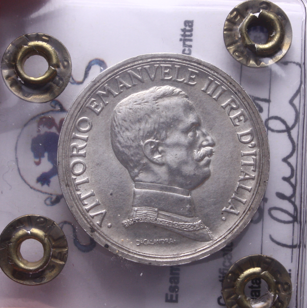 NL* VEIII 2 LIRE ARGENTO 1917 QUADRIGA BRIOSA RARA SPL colpetti Perizia Filisina