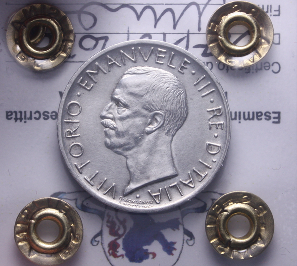 NL* VEIII Italia 5 LIRE AG. AQUILOTTO 1927 due rosette QFDC Perizia Filisina