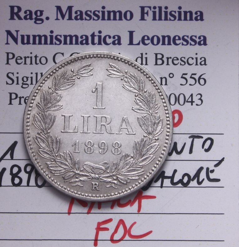 NL* SAN MARINO 1 LIRA Argento 1898 ROMAFDC RARA *R* Perizia Filisina Massimo