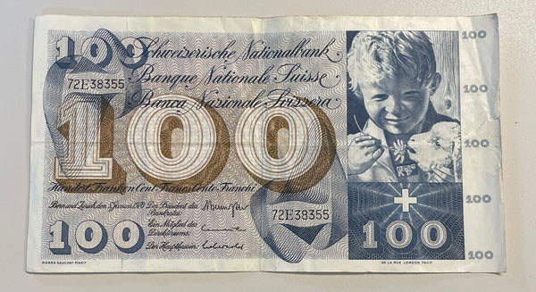 NL* SVIZZERA SUISSE Banconota da 100 FRANCHI SVIZZERI CHF 1970 ottima conservaz