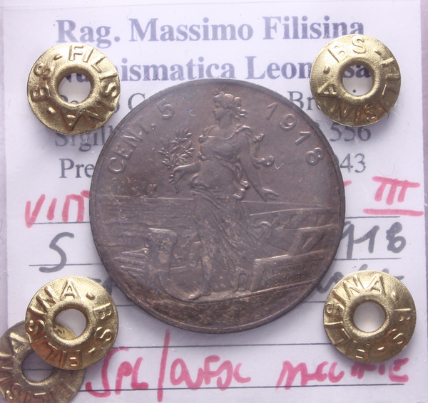NL*VEIII Italia 5 CENTESIMI PRORA 1918 SPL/QFDC macchie Perizia Filisina