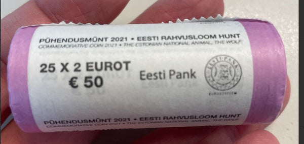 NL* ESTONIA ROTOLINO 25 Pezzi da 2 EURO 2021 CANIS LUPO FDC