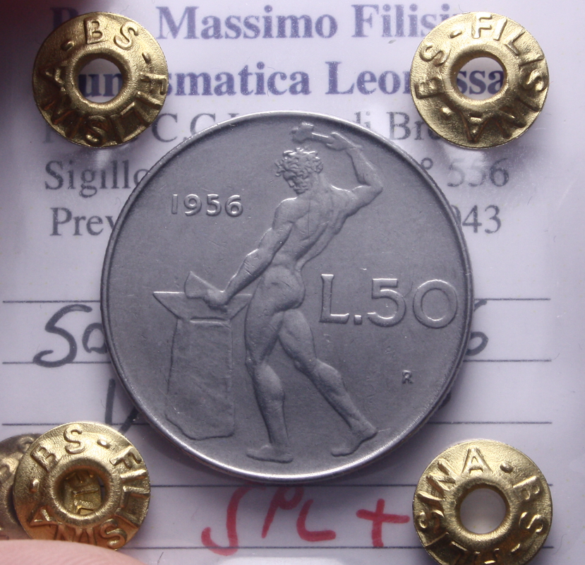 NL* ITALIA Repubblica 50 LIRE VULCANO 1956 SPL+ Perizia Filisina Massimo